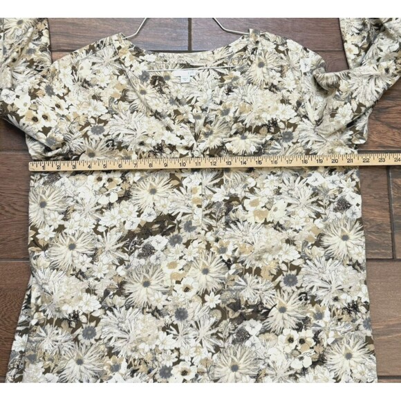 J. Jill Top Womens Medium 100% Cotton Blouse Floral Button Front Neutral Sz M - Picture 2 of 8